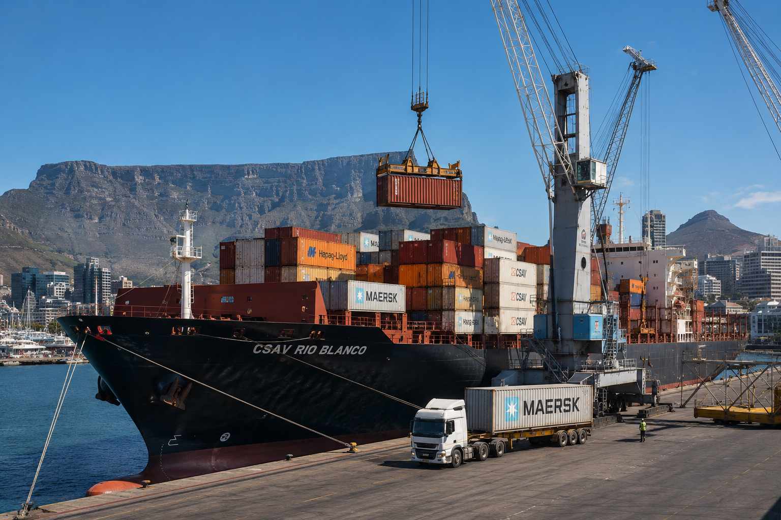Ship moored in Cape Town harbour